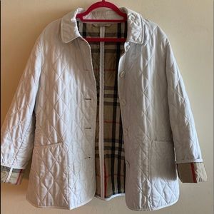 WHITE, QUILTED, BUTTON UP BURBERRY JACKET